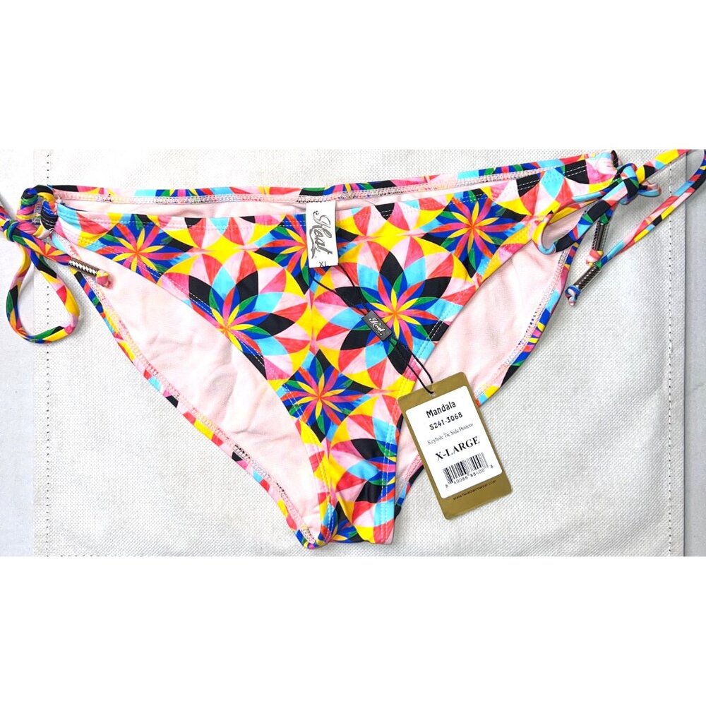 Heat Mandala Print Bikini Bottoms Nylon/Spandex XL Multicolor Adjustable Side Ti